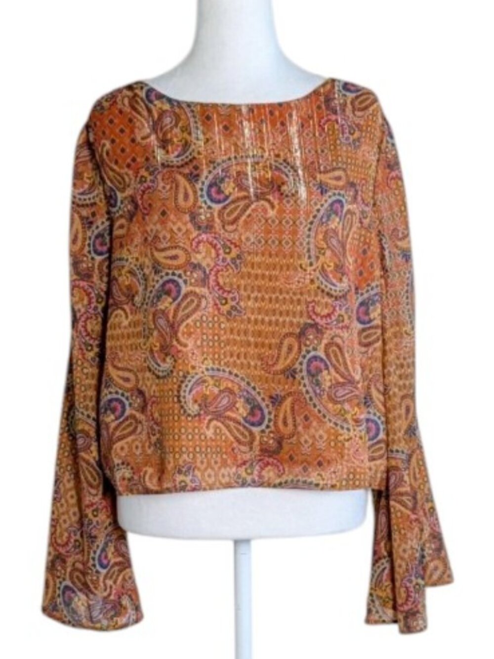 JESSICA SIMPSON Women's Trumpet Sleeve Top Blouse Size M Multi Paisley Print